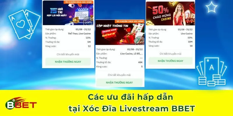 Các ưu đãi hấp dẫn tại Xóc Đĩa Livestream BBET